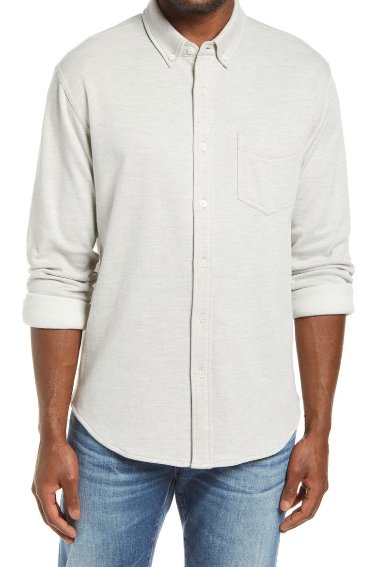 Berkeley Classic Fit Heathered Piqué Knit Button-Down Shirt, Main, color, LIGHT GREY