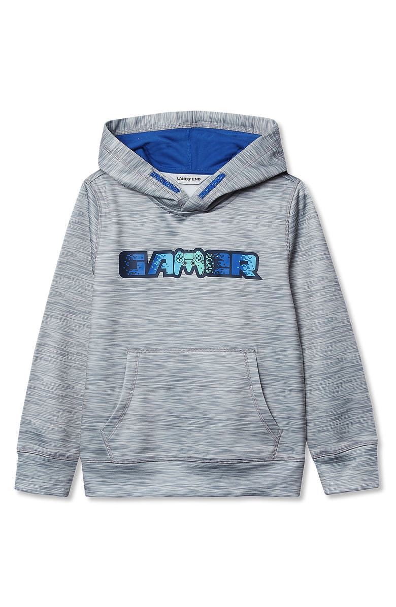 Lands' End Kids Husky Athletic Lightweight Hooded Sweatshirt, Main, color, Cocoon Heather Gamer