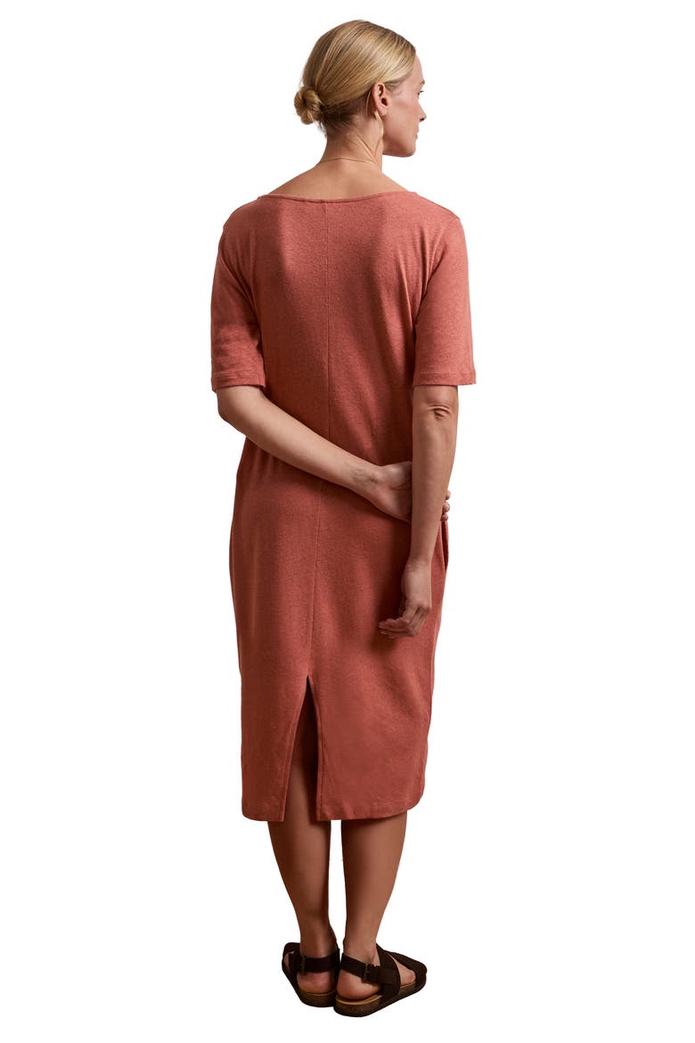 Linen Blend V-Neck Midi Dress, Alternate, color, Redwood