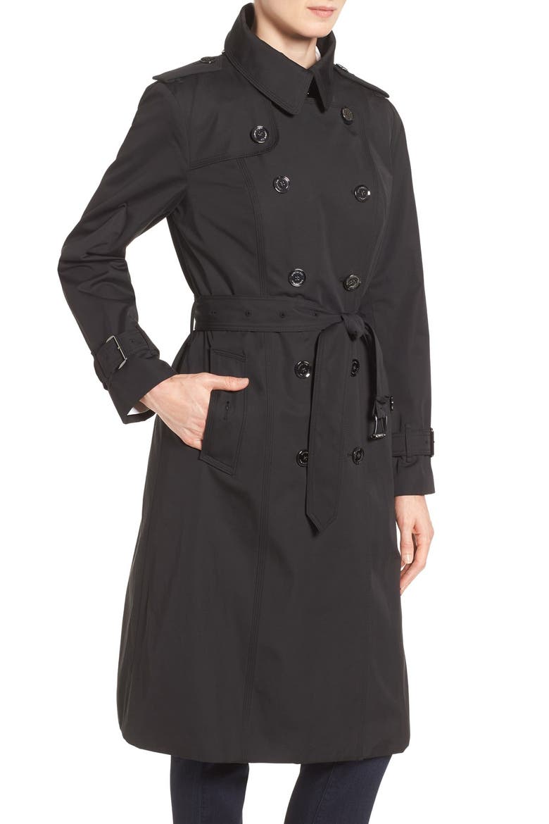 Double Breasted Trench Coat, Alternate, color, BLACK