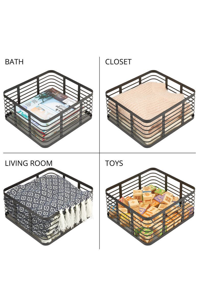 mDesign Metal Pantry Basket with Handles - Set of 4 - Matte Black, Alternate, color, Black