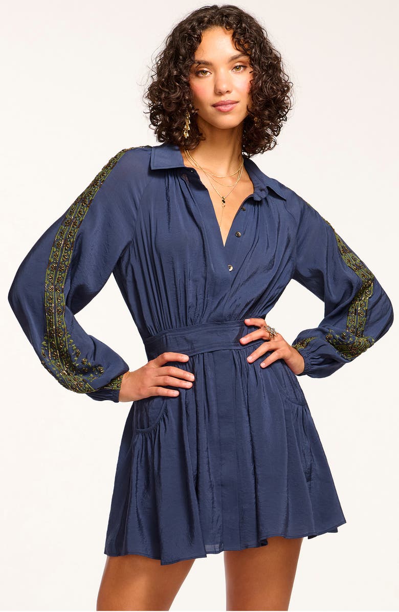 Ramy Brook Cady Beaded Embroidery Detail Long Sleeve Minidress, Alternate, color, Navy