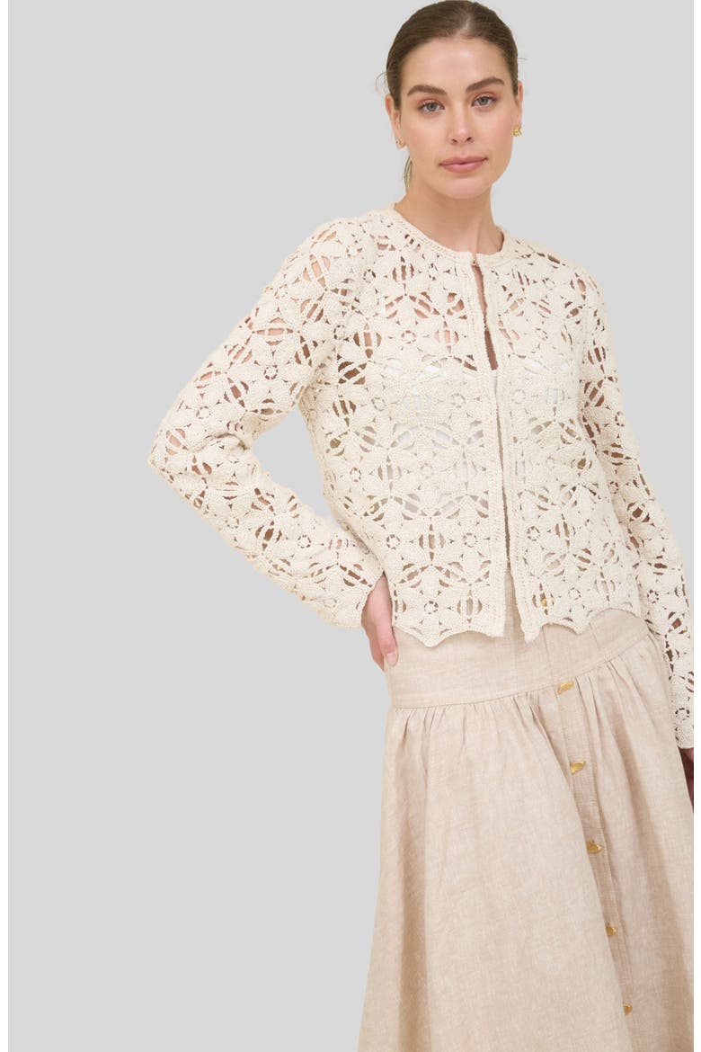 Cotton Crochet Cardigan, Alternate, color, CREAM