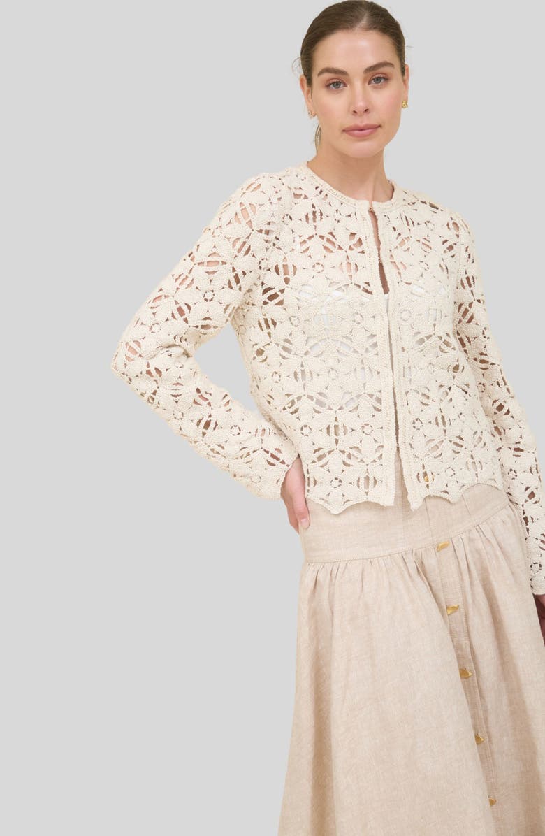 ZOE AND CLAIRE Cotton Crochet Cardigan, Alternate, color, Cream