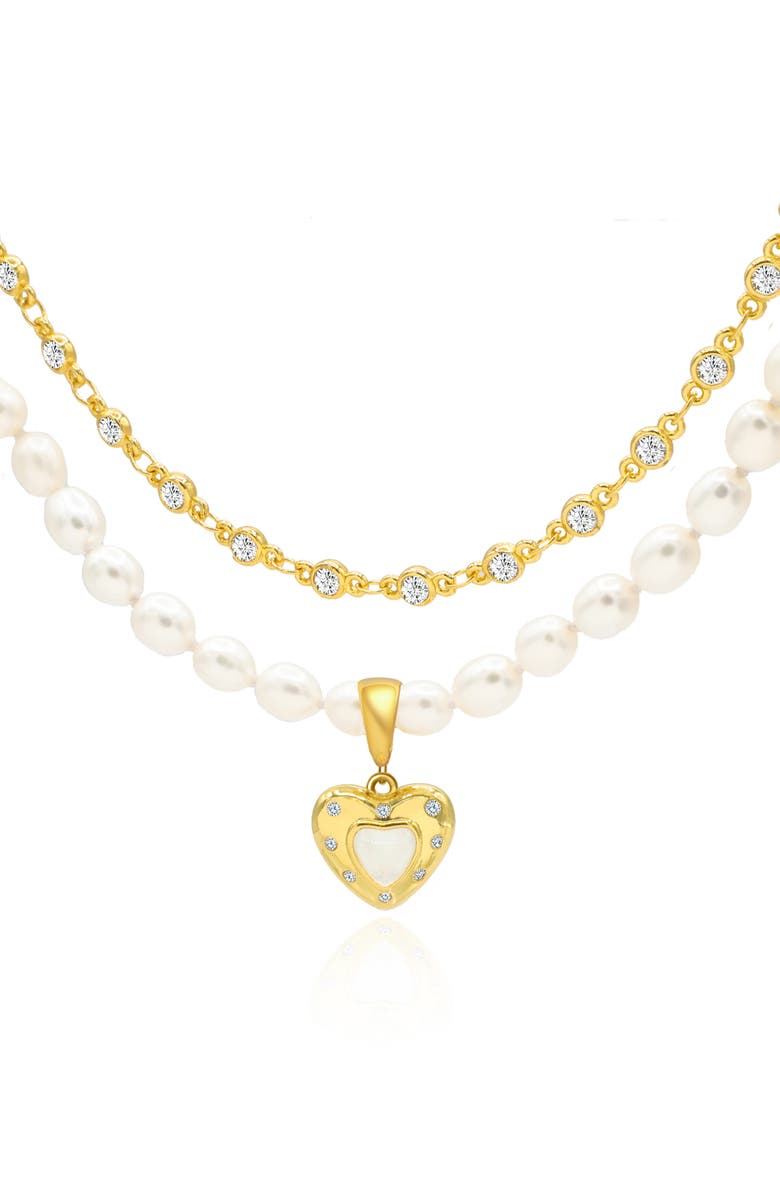 LA MENO Lolita Two-Strand Freshwater Pearl Pendant Necklace, Main, color, Gold / White