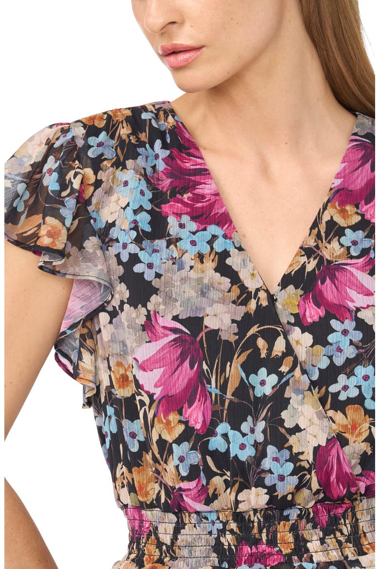 Floral Ruffle Chiffon Midi Dress, Alternate, color, RICH BLACK