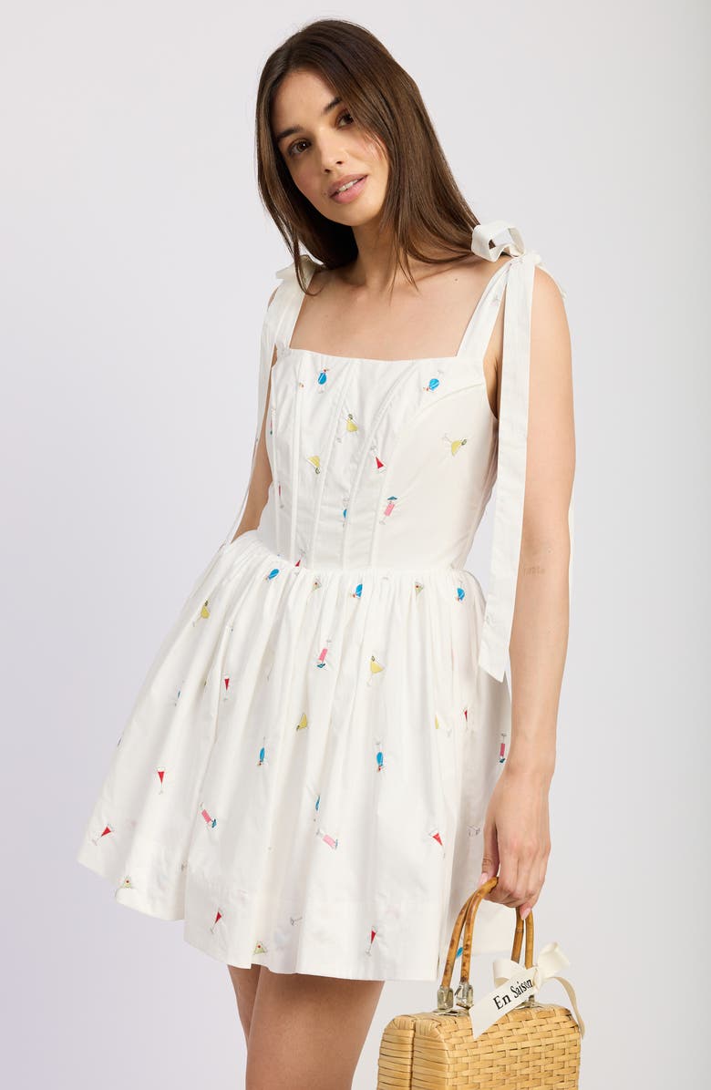 En Saison Nellie Embroidered Cotton Poplin Minidress, Alternate, color, White Pink Multi
