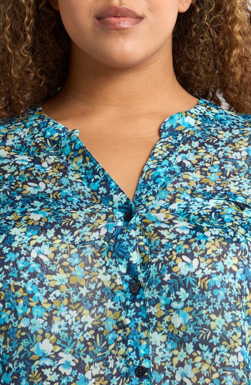 Kut From The Kloth Jasmine Roll Sleeve Top In Potenza Navy Aqua