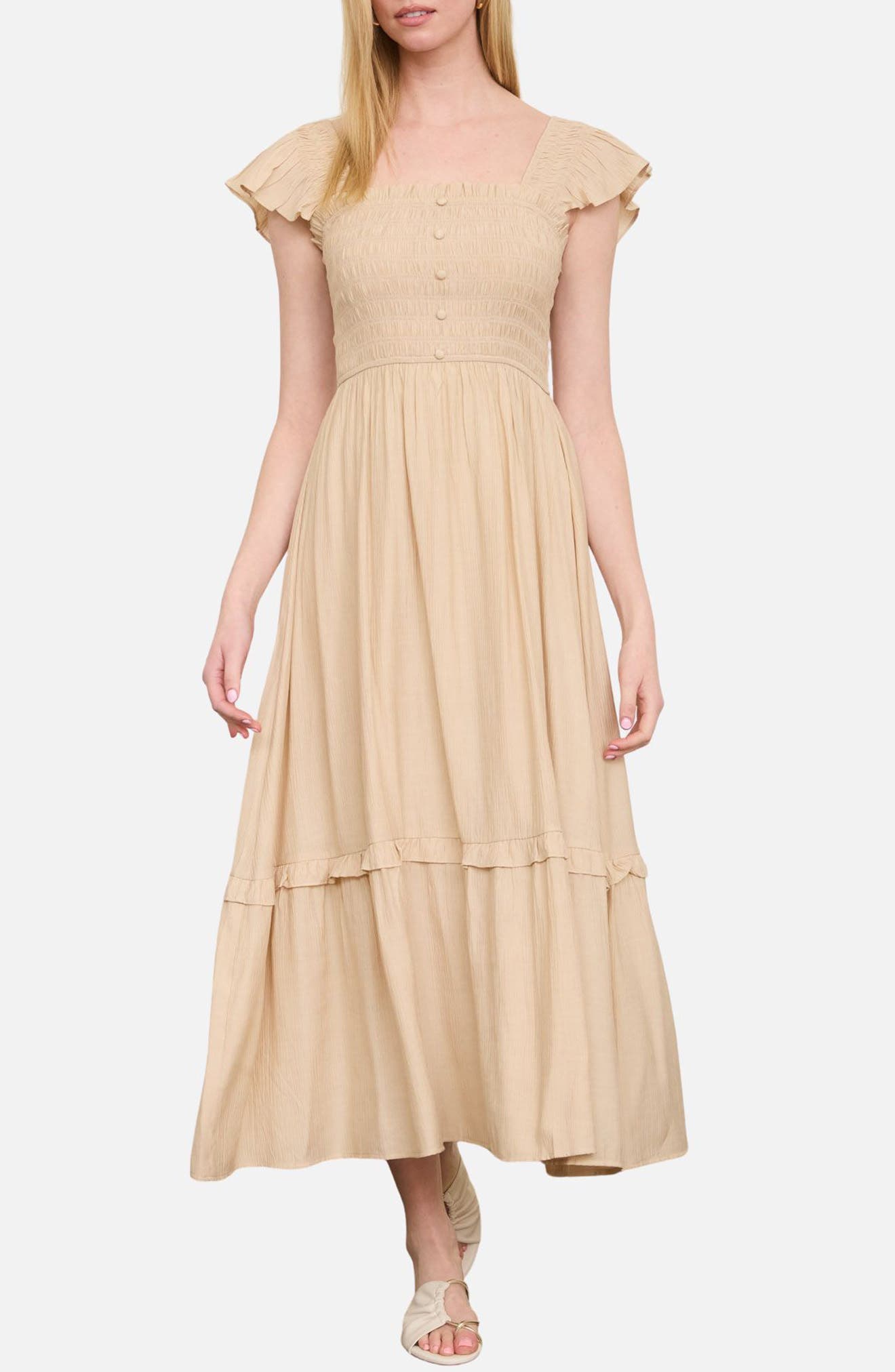 Blu Pepper Smocked Bodice Tiered Maxi Dress
