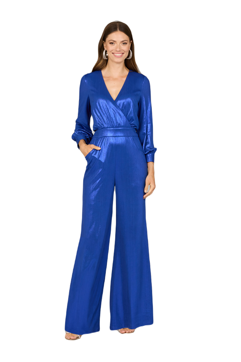 Metallic Shimmer Jumpsuit with Pockets, Main, color, Blue
