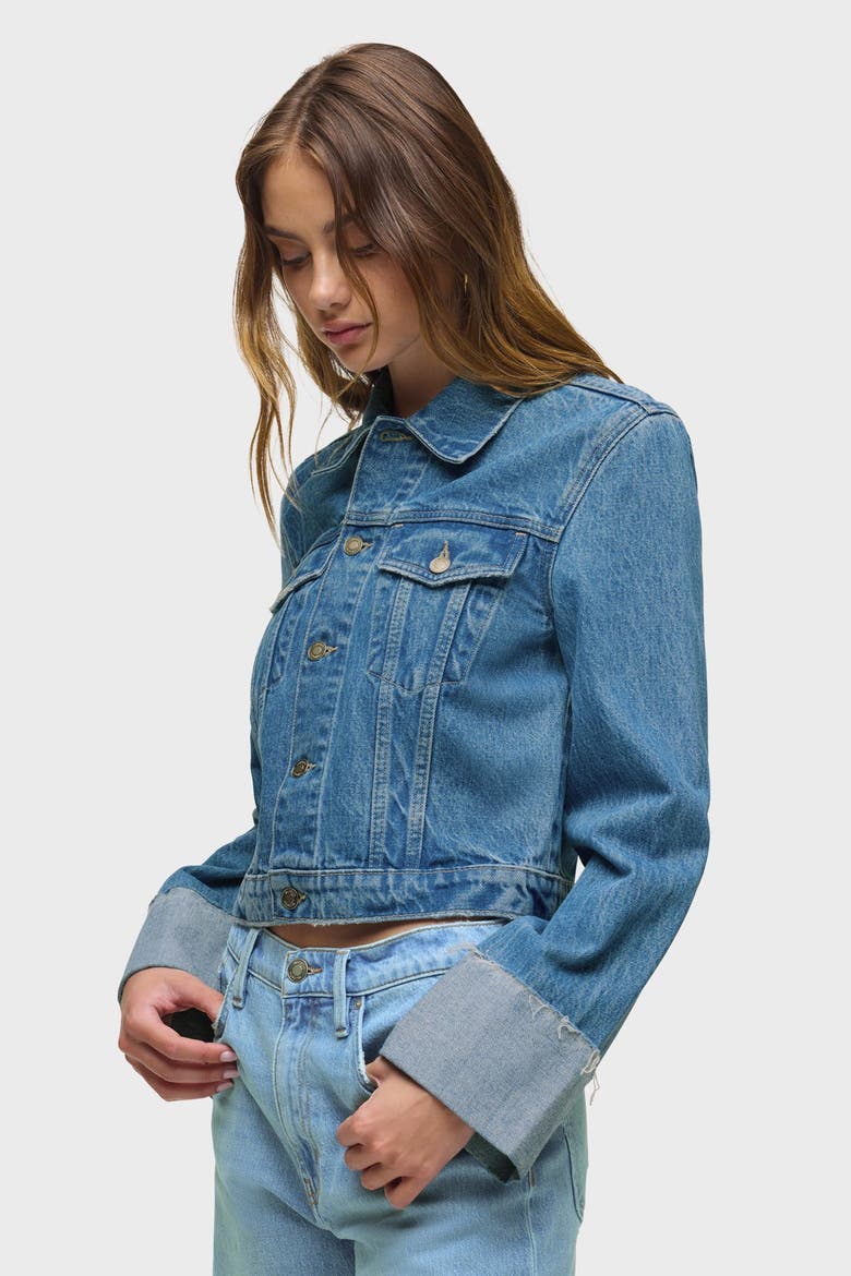 Cuffed Cropped Denim Jacket, Alternate, color, Universal