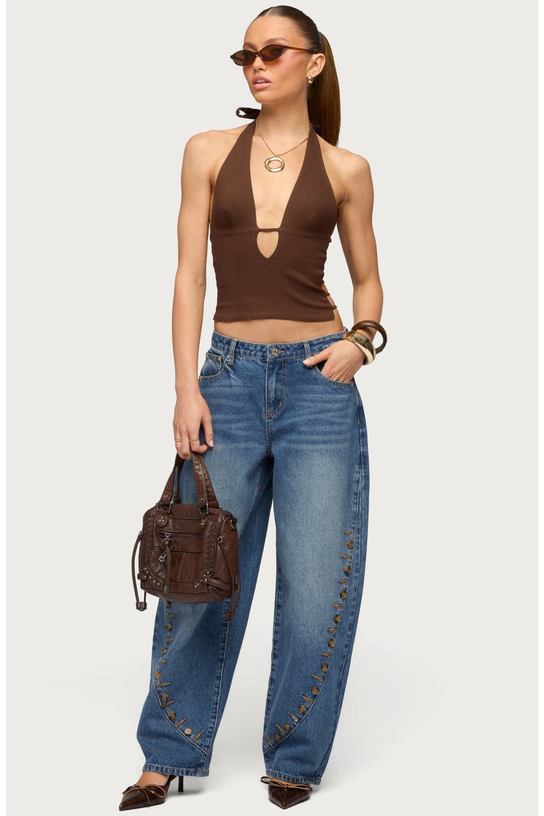 Button Stitch Barrel Leg Jeans, Alternate, color, BLUE-WASHED