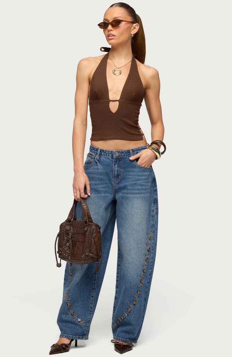 EDIKTED Button Stitch Barrel Leg Jeans, Alternate, color,