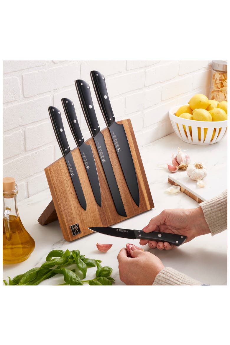 Noir 6-Piece Magnetic Knife Block Set, Alternate, color, BLACK