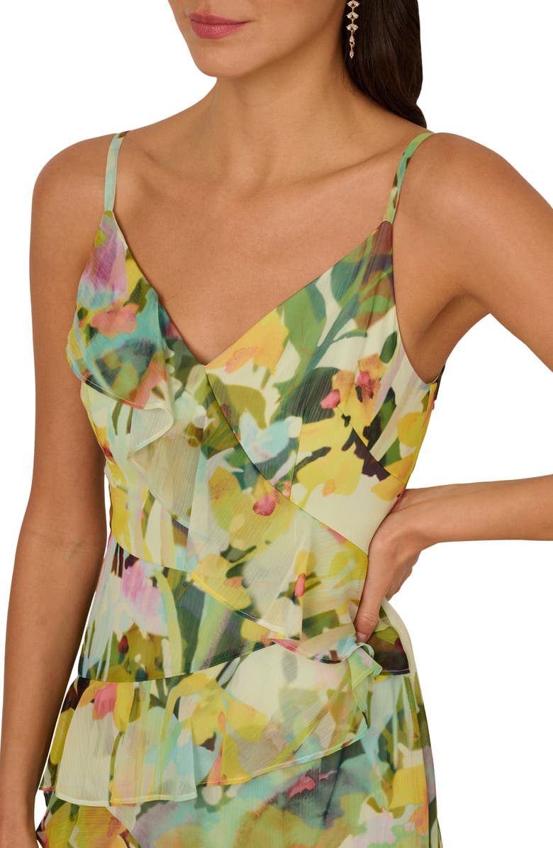 Adrianna Papell Floral Cascade Ruffle Chiffon Gown, Alternate, color,