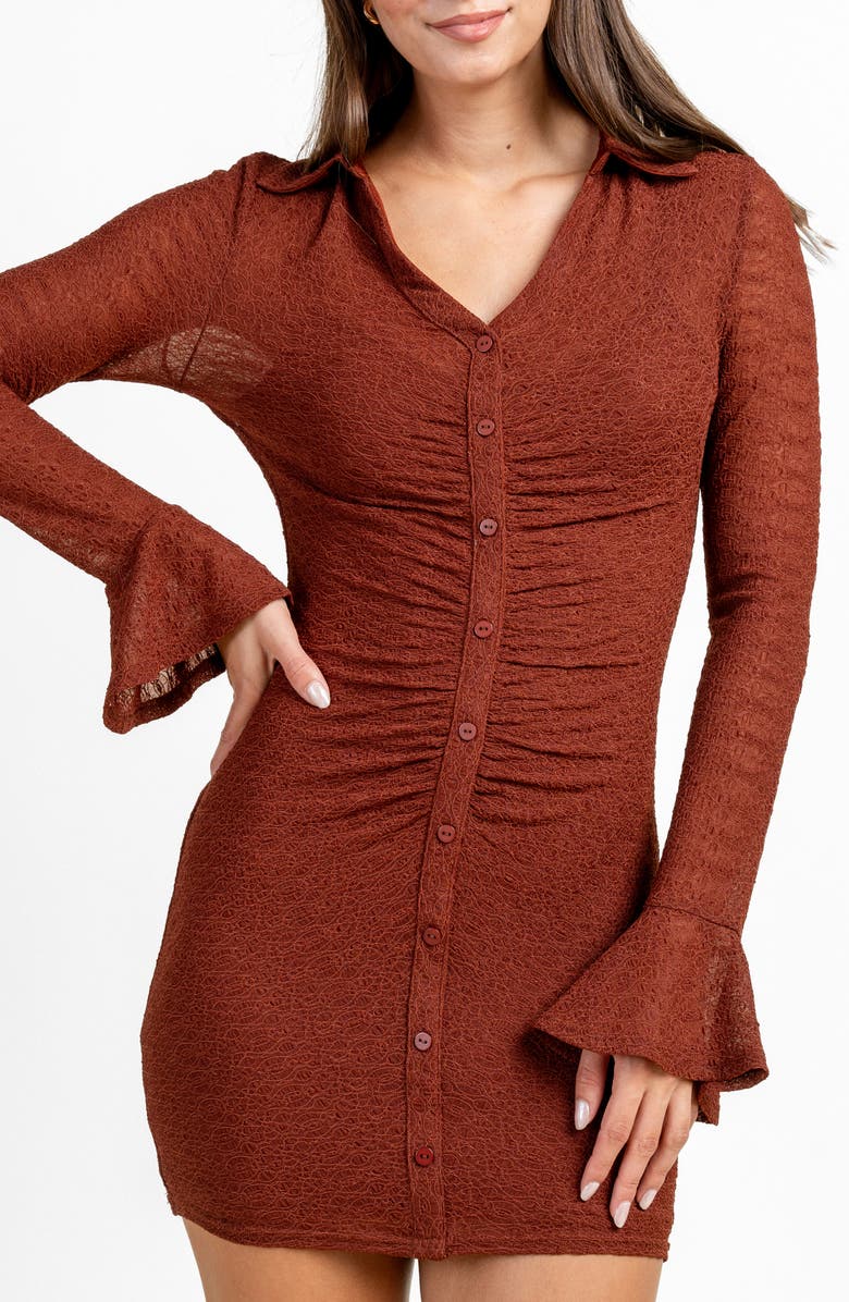 Beivy Long Sleeve Button Body-Con Minidress, Alternate, color, Rust