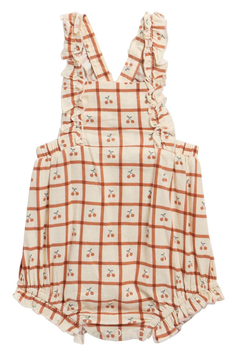 Chiara Cherry Check Romper, Main, color, NATURAL