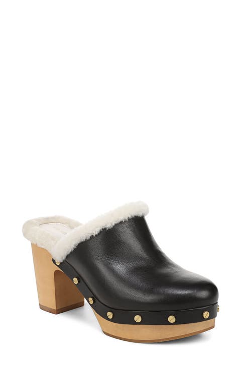 Larken Leather Clog with Genuine Shearling Trim