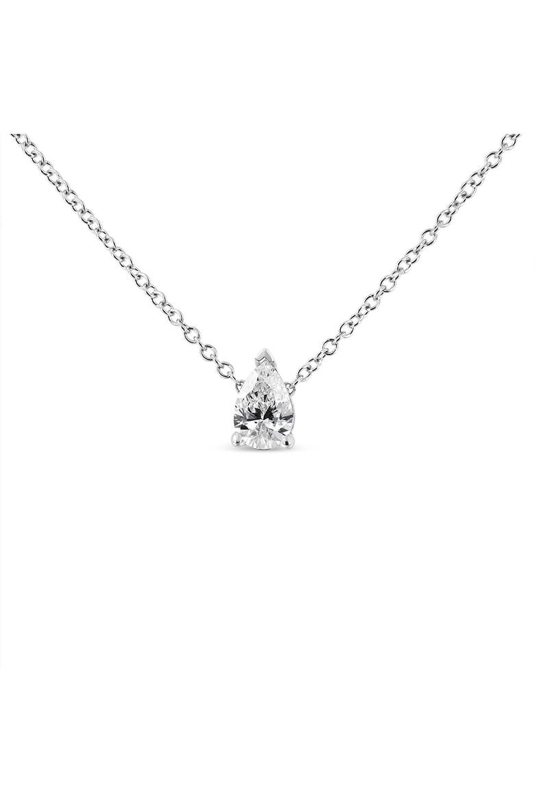 14K White Gold 1/10 Cttw Pear Shape Lab Grown Diamond Solitaire Pendant Necklace, Main, color, White