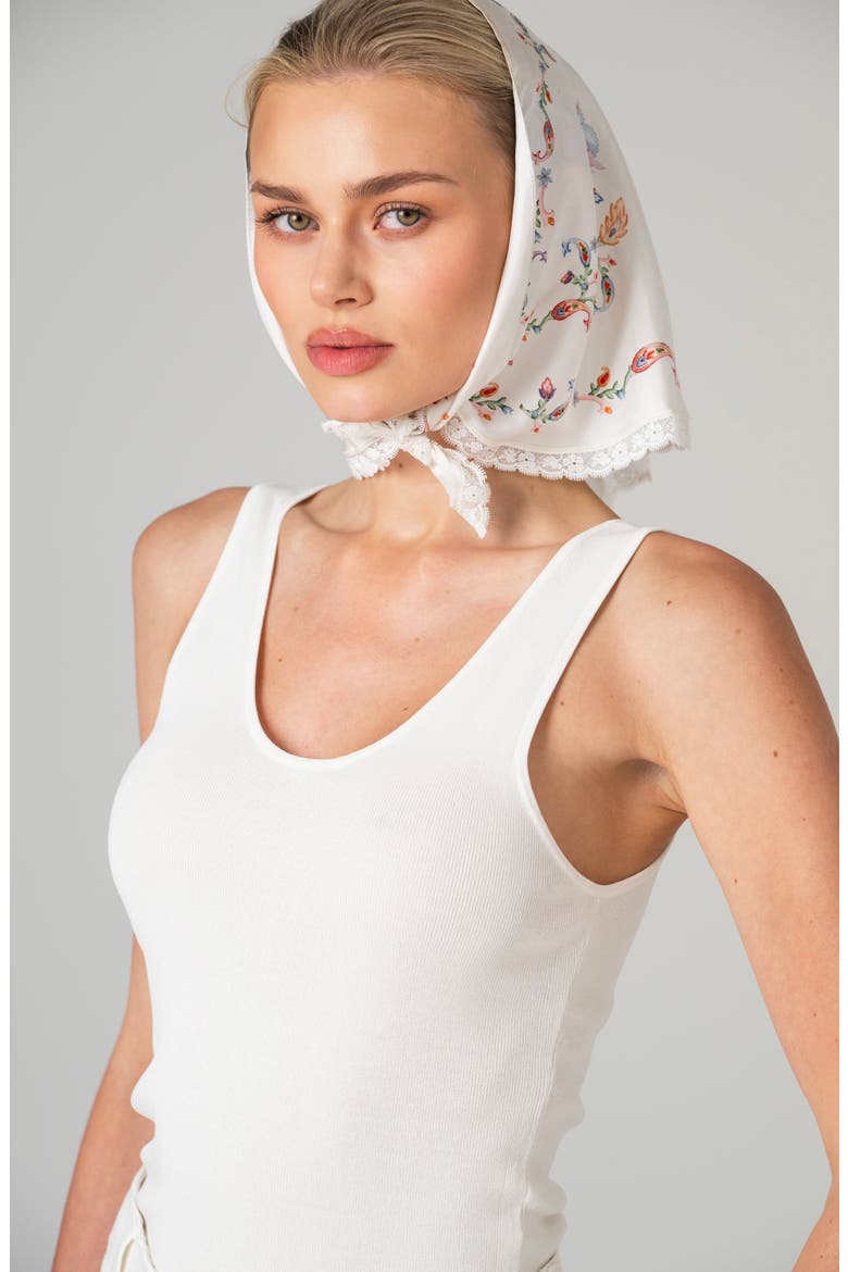 Dawn Garden Triangle Silk Scarf, Alternate, color, White