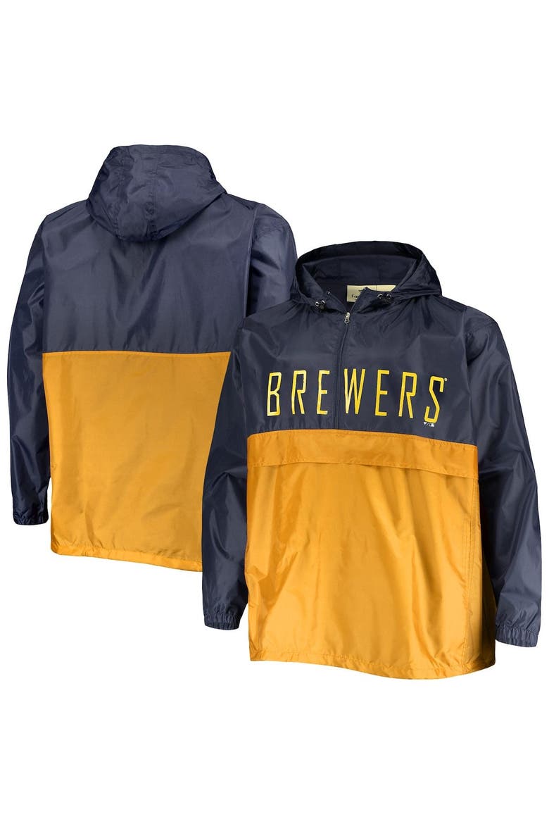 Men's Navy/Gold Milwaukee Brewers Big & Tall Split Body Anorak Half-Zip Jacket, Alternate, color, Navy