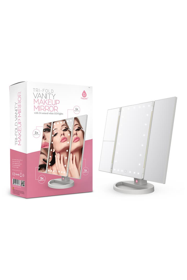 Tri-Fold Vanity Mirror, Main, color, WHITE