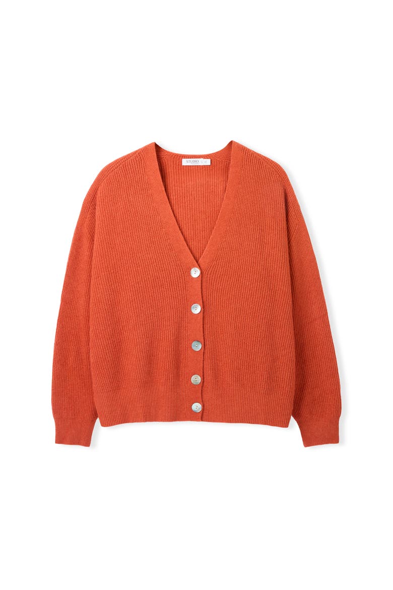 Slouchy Ribbed V-Neck Cardigan, Alternate, color, Burnt Orange