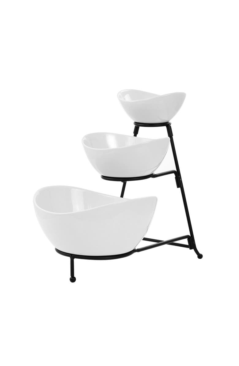 Elama 3 Tier Oval Bowl Porcelain Serveware Set, Main, color, White