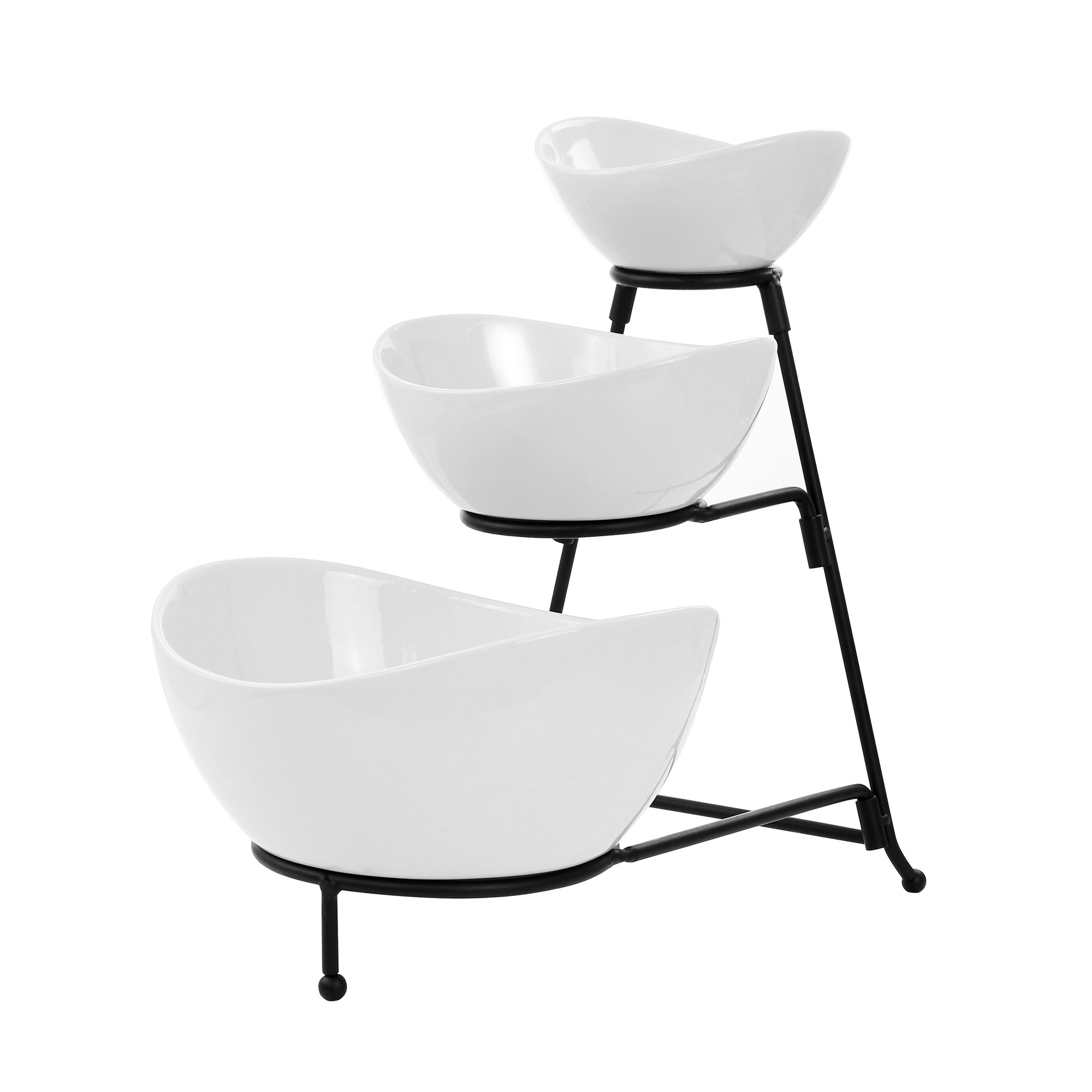 Elama 3 Tier Oval Bowl Porcelain Serveware Set - White