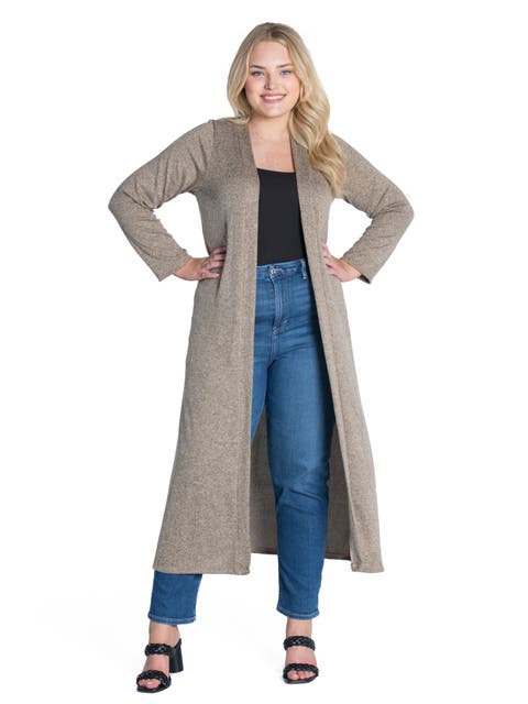 Plus Size Long Duster Open Front  Knit Cardigan