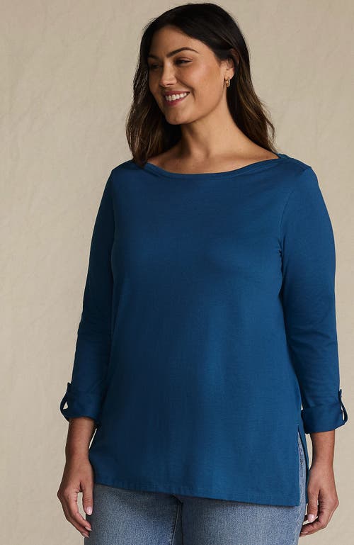 Lands' End Supima Cotton Adjustable 3/4 Sleeve Boatneck Tunic In Blue