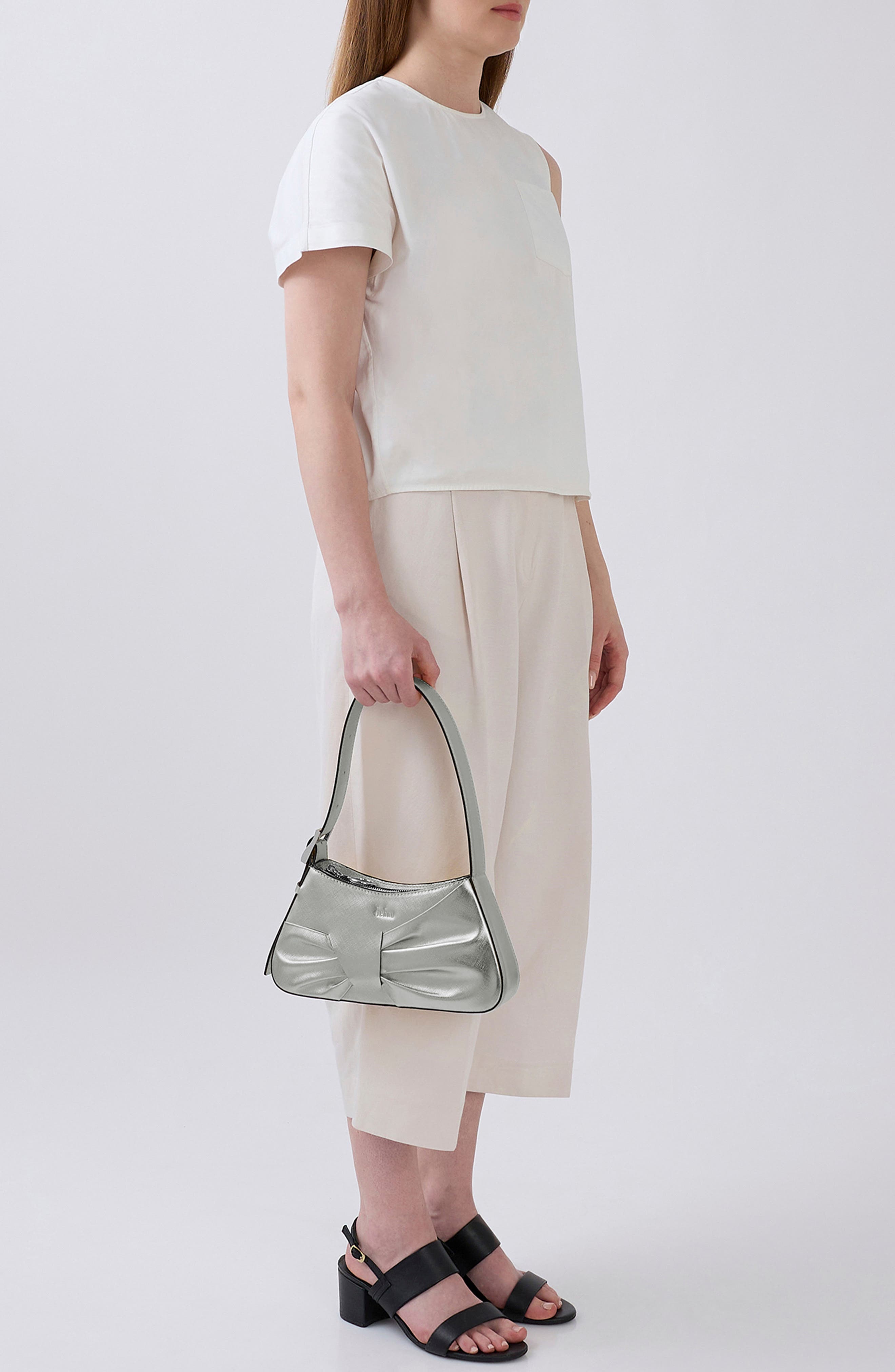 behno Mini Leena Crosshatched Metallic Leather Shoulder Bag, Alternate, color, Silver