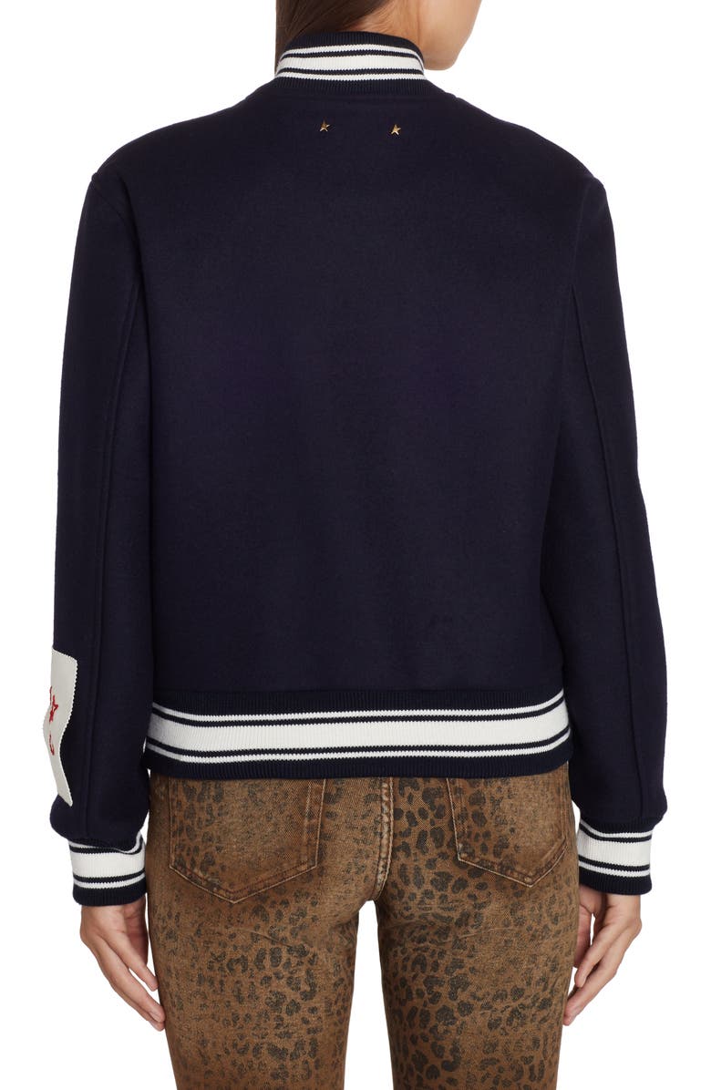 Golden Goose Dirce Embroidered Logo Wool Blend Bomber Jacket, Alternate, color,