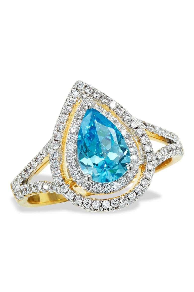 SAVVY CIE JEWELS 18K Gold Plated Halo Pear Cut Laguna Blue Lab Created ...