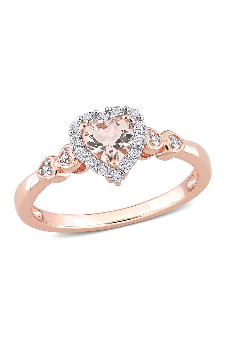 Morganite & Diamond Halo Heart Ring - 0.01 ctw, Main, color, PINK