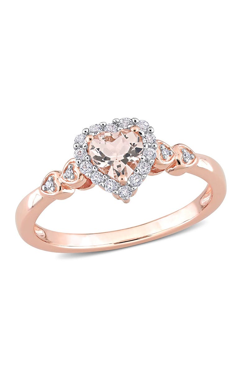 DELMAR Morganite & Diamond Halo Heart Ring - 0.01 ctw, Main, color, Pink