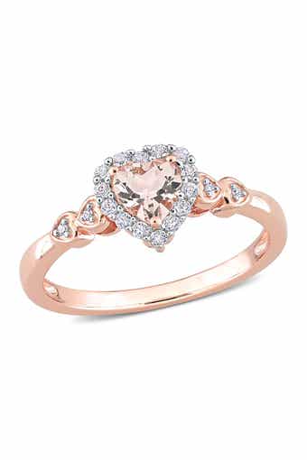 Morganite & Diamond Halo Heart Ring - 0.01 ctw