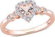 DELMAR Morganite & Diamond Halo Heart Ring - 0.01 ctw