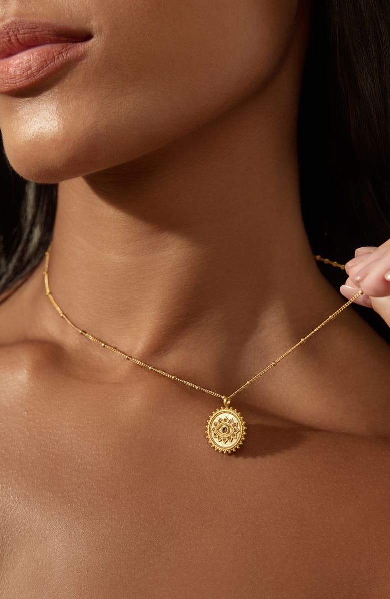 Satya Jewelry True Visionary White Topaz Evil Eye Necklace, Alternate, color, Gold