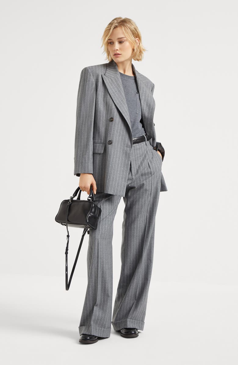 Brunello Cucinelli Cotton jersey T-shirt with shiny ribbed detail, Alternate, color, 