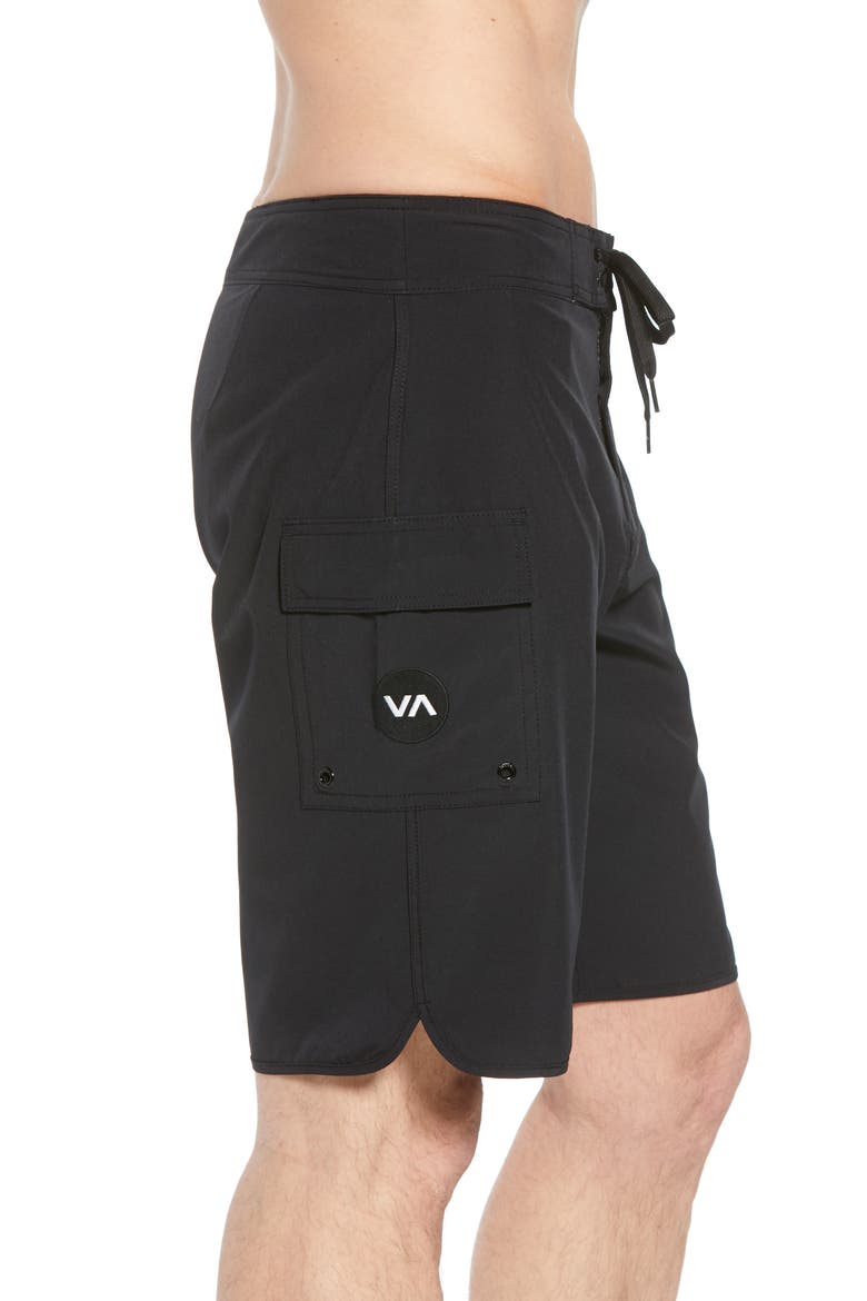 'Eastern' Scalloped Hem Board Shorts, Alternate, color, ALL BLACK
