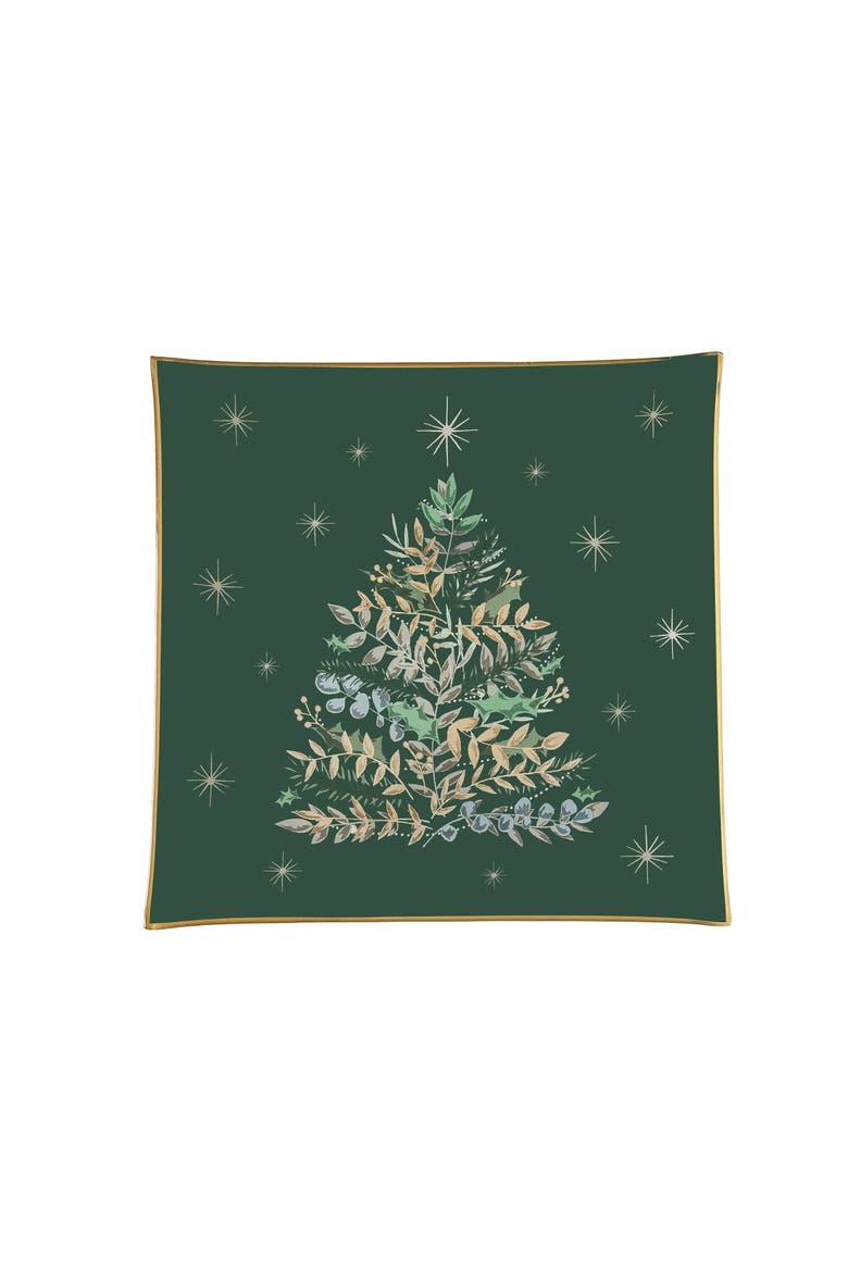 Emerald Christmas Tree Slump Glass Platter, Main, color, Green