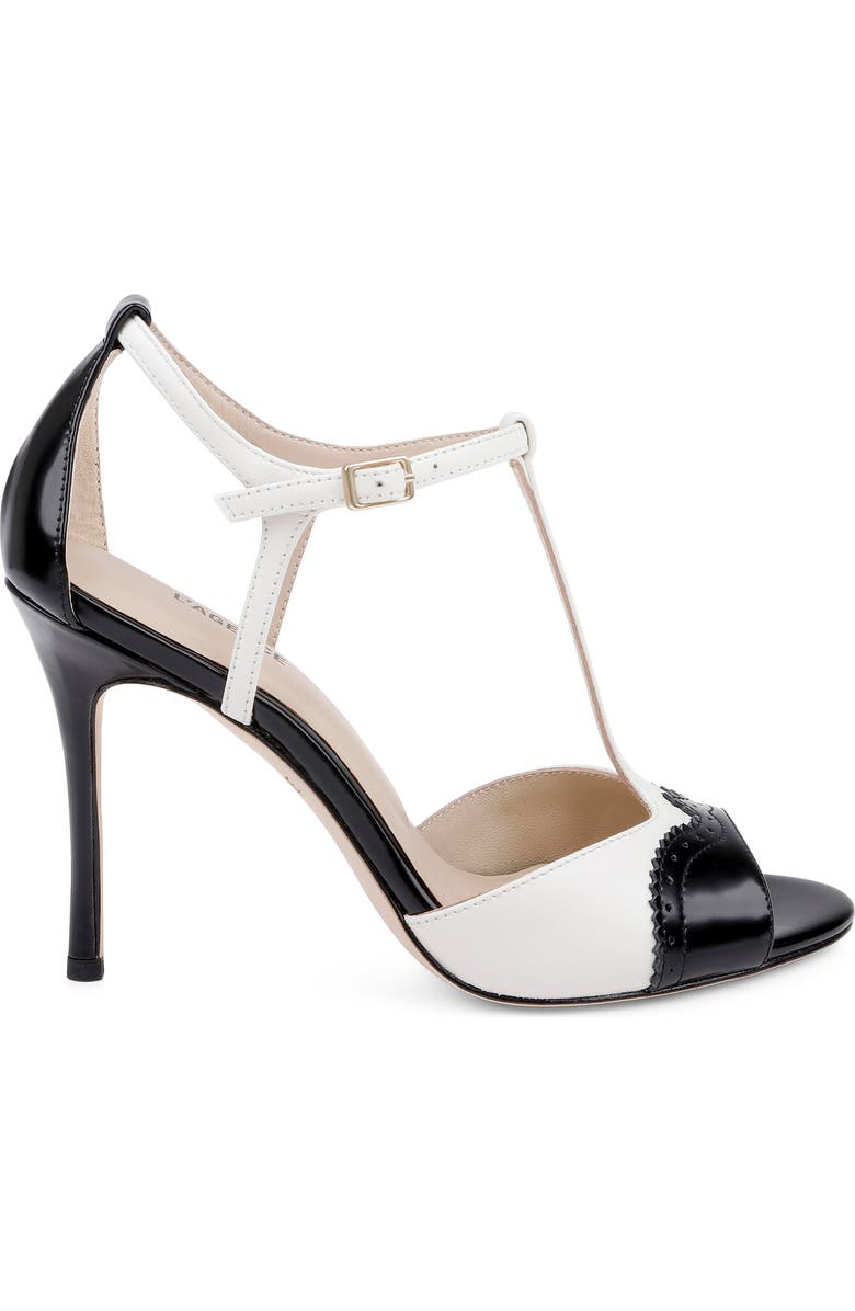 L'AGENCE Radha T-Strap Sandal, Alternate, color, Black/ White