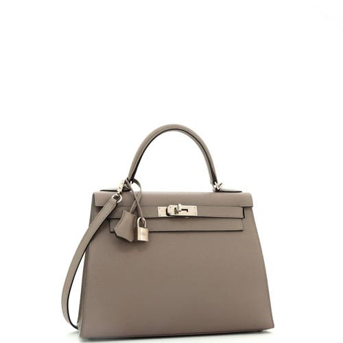 Pre-owned Hermes  Hermes Kelly Handbag Grey Epsom With Palladium Hardware 28 In Gray