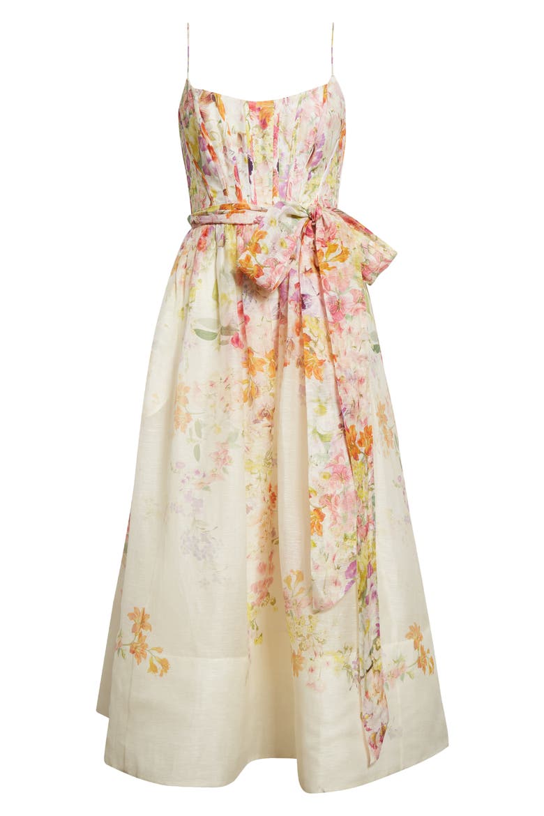 Natura Floral Linen & Silk Organza Corset Midi Dress, Alternate, color, KALEIDOSCOPE GARDEN