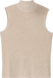 Tahari ASL Metallic Mock Neck Sleeveless Sweater