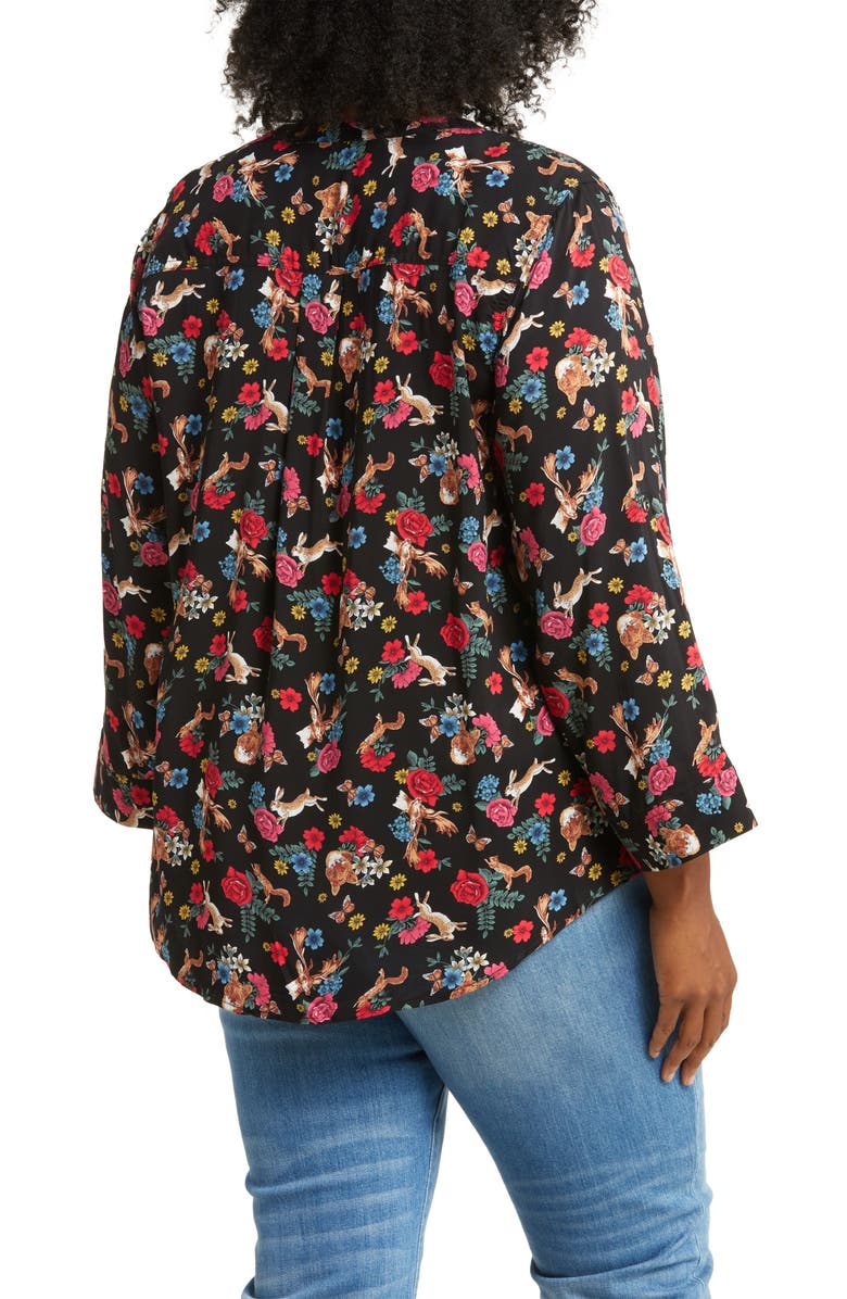 PHILOSOPHY BY RPUBLIC CLOTHING Printed Roll Tab Sleeve Blouse, Alternate, color, Midnight Forest