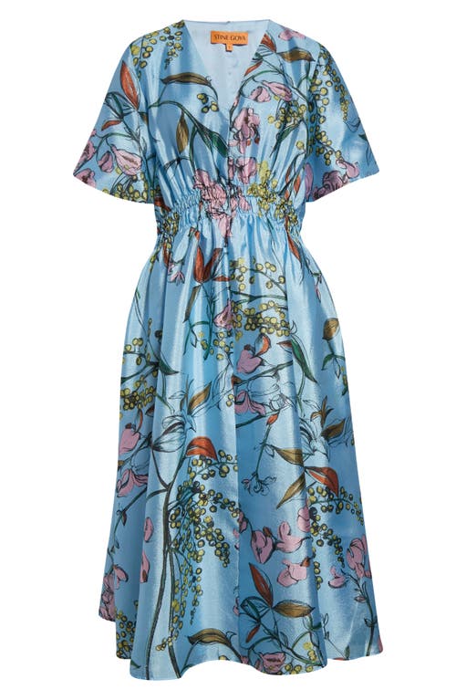 Shop Stine Goya Floral Print Side Tie Satin Midi Dress In Spring Mimosa