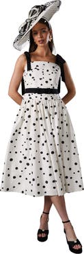 Coast Lisa Tan Mono Spot Bow Detail Midi Dress