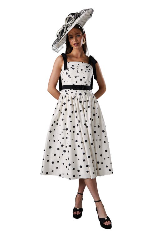 Coast Lisa Tan Mono Spot Bow Detail Midi Dress In White